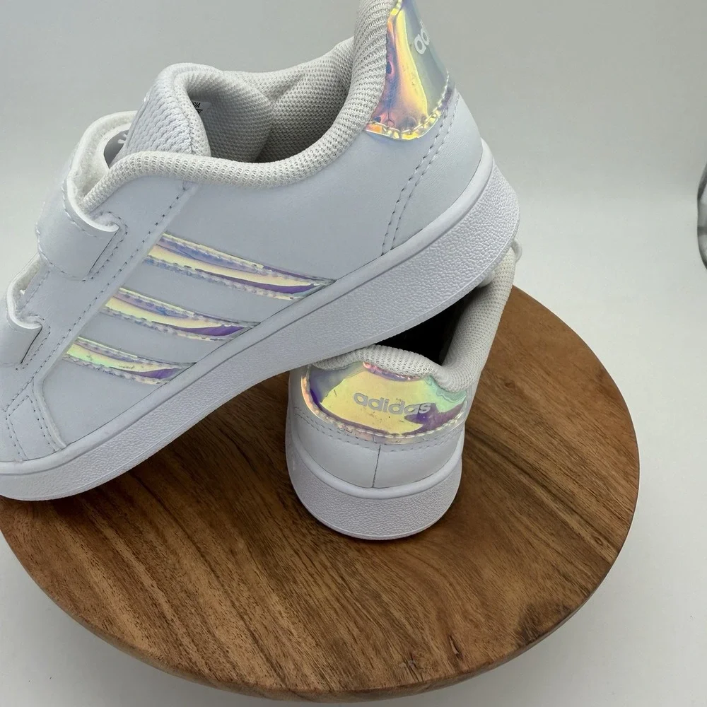 Adidas Grand Court I FW1276 White Iridescent Size 6K Toddler Sneakers Shoes NEW